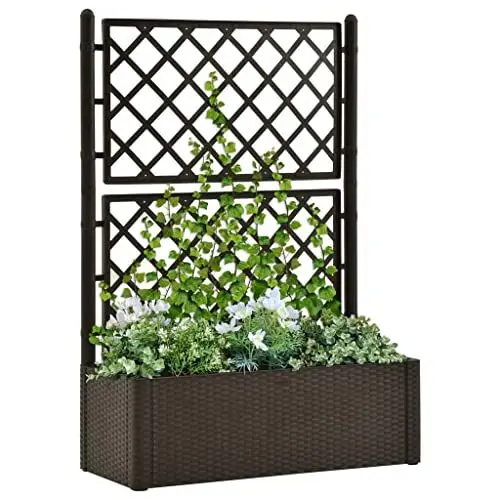 Produktbild: Hochbeet-Set, Große PP-Rattan-Gartenbox mit Spalier, Selbstbewässerungssystem, Pflanzkastenständer für die Terrasse Im Freien, für Pflanzen, Gemüse, Kräuter, Blumen