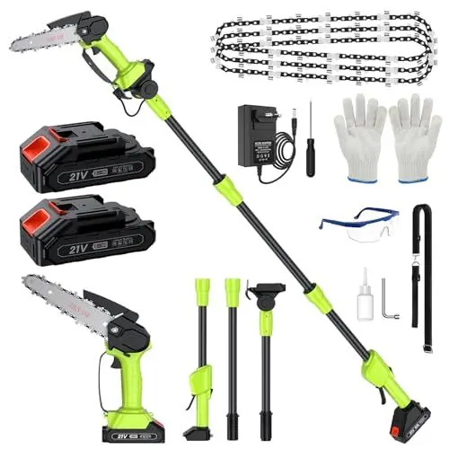 Produktbild: Hochentaster Akku Mini Kettensäge Elektrisch 21V Teleskop Astsäge Astschere Hochentaster mit 2 x 2.0Ah Akku 6 Zoll Kettensäge 22000U/min für Gartenscheren Astschere Holzschneidenz