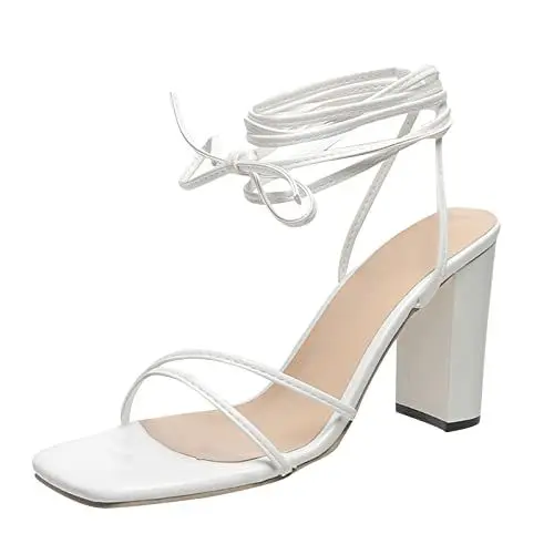 Produktbild: Damen Dicker Pumps,Peep Toe High Heels Fischmaul mit verstellbarem Schnallenverschluss Party Abschlussball Hochzeit Kleid Heels Schuhe Sommerschuhe #01_Weiß,38