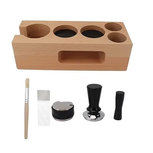 Produktbild: Hochwertige Kaffee-Tamperstation aus Holz, Stilvolles Design, Füllsitz, Ergänzender Halter, Ideal für Maschinen-Tamper