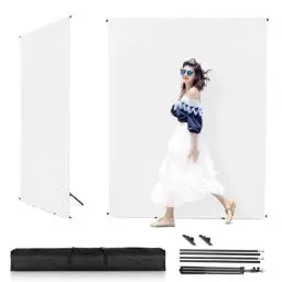 Produktbild: (Hochwertige) Weiß Bildhintergrund mit Ständer,Heorryn 1,5 x 2 m Whitescreen mit Photography Support Stand for Photoshooting Streaming Gaming Foto Video Recording Party
