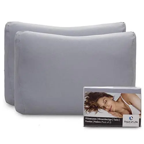 Produktbild: Hochwertiger Kissenbezug Doppelpack (2er Set, Hellgrau Uni) für Nackenstützkissen MATAR – Baumwolle, Double Jersey, guter Fit, bügelfrei, Oeko-Tex Zertifiziert, Kissenhülle mit Reißverschluss
