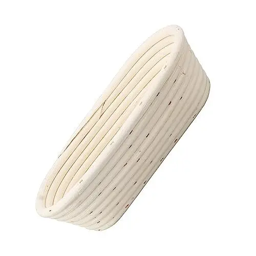 Produktbild: Hochwertiges 25 cm Großes Gärkörbchen-Set aus Natürlichem Rattan mit Ovalem Gärkörbchen für Sauerteig, Teigschaber, Stoffeinsatz und Bürste für Einfaches Backen zu Hause