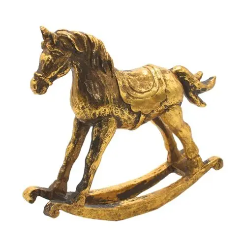 Produktbild: Hochwertiges Goldenes Schaukelpferd, realistische Darstellung mit Mähne und Schweif, Größe: L/B/H: ca. 5 x 20 x 15 cm