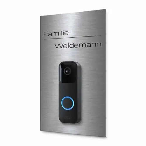 Produktbild: Hochwertiges Klingelschild für Blink Video Türklingel - personalisiertes Türschild Namensschild aus Edelstahl mit Gravur | kompatibel mit Blink Klingel - hochwertiges Funkklingel Zubehör