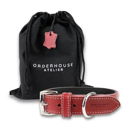 Produktbild: Hochwertiges handgemachtes Leder Hundehalsband aus 100% Echtleder - für kleine, mittlere und große Hunde - verstellbar, weich, flexibel und bequem, Farbe:Rot, Größe:29-38 cm (S)