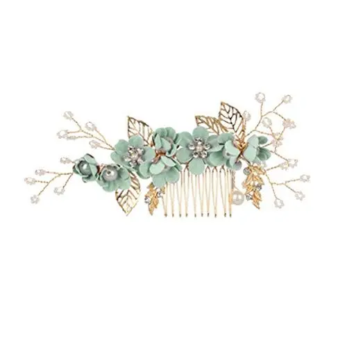 Produktbild: Hochzeit Haar Kamm Strass Clip Kopfschmuck Kristall Braut Haarschmuck (grün)