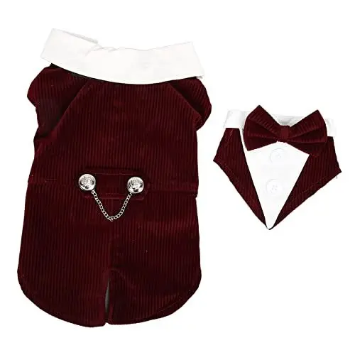 Produktbild: Hochzeitsanzug für Hunde und Haustiere, stilvoll, elegant, dekorativ, formeller Smoking-Anzug für Hunde für Hochzeit, Party, Jujube-Rot, Outfit für kleine, mittelgroße und große (M)