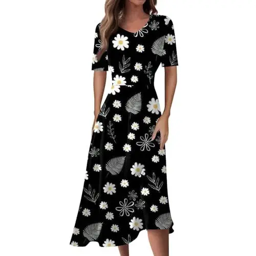 Produktbild: Hochzeitsgast Kleid Damen Elegante Kleider Damen Langes Sommerkleid Damen Brautmode für Brautmutter Jeanskleid Damen Knielang Kleid Baumwolle Damen Sommerkleid Damen Knielang Weiß S