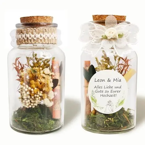 Produktbild: Hochzeitsgeschenke für brautpaar Trockenblumenstrauß Geldgeschenk Hochzeit Geschenkglas Einzigartig Hochzeitsgeschenk (schätzen)