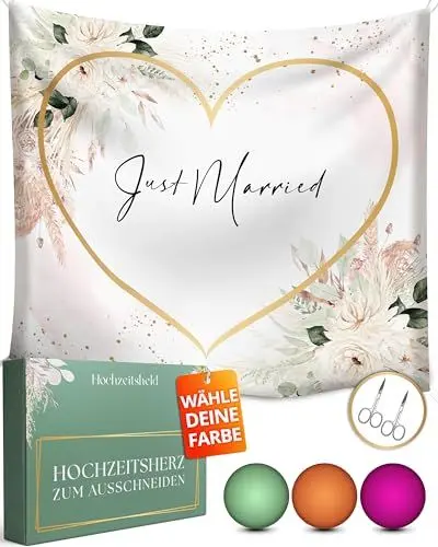 Produktbild: HOCHZEITSHELD - Hochzeitsherz zum Ausschneiden inkl. 2 Scheren als Hochzeitsdeko, Hochzeitsspiel oder Standesamt Überraschung - Hochzeitslaken, Hochzeit Laken Herz, Bettlaken, Hochzeitstuch 200x180cm