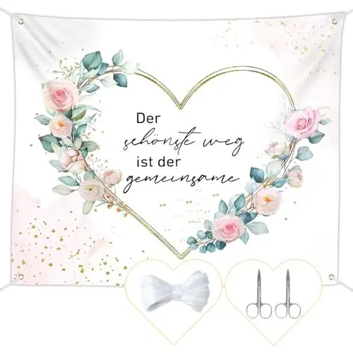Produktbild: Hochzeitslaken zum Ausschneiden 200x180cm, Bettlaken mit Herz Hochzeit inkl.2 Scheren, Herz Ausschneiden Hochzeit, Hochzeitsspiel für Braut und Bräutigam, Standesamt Überraschung