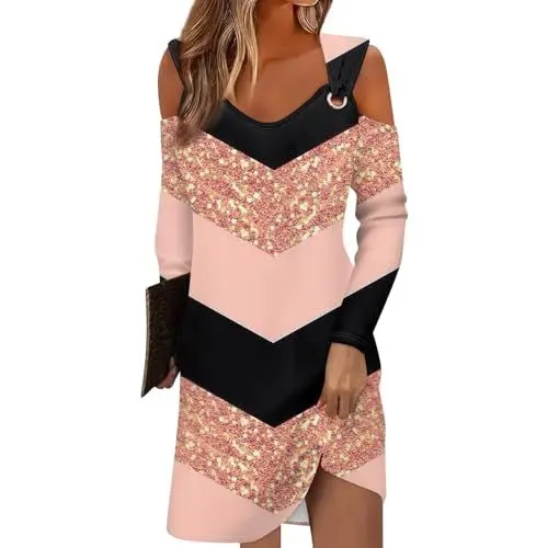 Produktbild: Hochzeitsmode Kleider Midi Damen Abendkleider mit Schleppe Kleid Hochzeitsgast Damen Sommer Boho Kleid Große Größen Plus Size Damen Kleid Hochzeit Sommerkleider Große Größen Rosa M