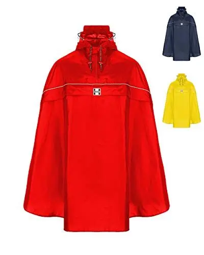 Produktbild: HOCK Fahrrad Regenponcho mit Kapuze inkl. Sichtfenster - Fahrradponcho Wasserdicht mit Reflektoren - Herren Damen Regenschutz - optimales Regencape zum Mitnehmen für alle Biker - Rot - XXL