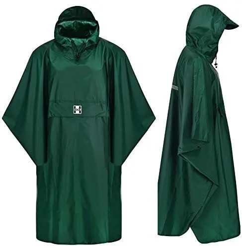 Produktbild: HOCK Regenponcho Extra Lang mit Kapuze - 100% wasserdicht - leichter Regenmantel Wandern für Damen & Herren - Regencape (grün, S/M)