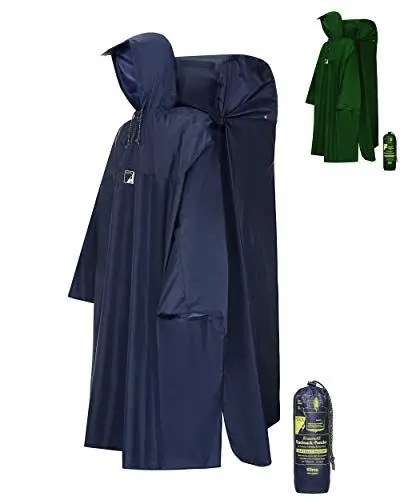 Produktbild: HOCK Regenponcho Wandern 'Kraxen AS' mit Regenschutz für großen Rucksack – Herren & Damen Regencape Atmungsaktiv mit Sturmhalteband – Extra langer Wanderponcho mit verstellbarer Vorderlänge - Blau L