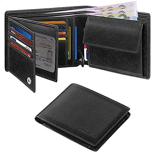 Produktbild: HOCRES Geldbörsen für Männer Muti-Functional RFID Blocking Leather Slim Wallet mit 15 Kreditkarteninhabern, 2 Banknotenfächern und 2 ID-Fenster Minimalist Wallets Männer mit Geschenkbox