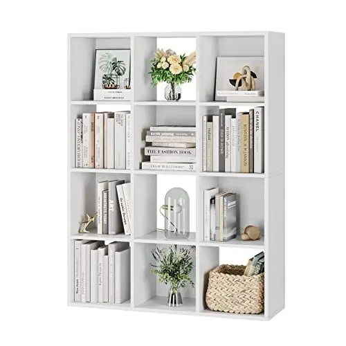 Produktbild: HOCSOK Würfelregal mit 12 Fächern, Bücherregal, Standregal Raumteiler, Freistehend Aktenhalter, für Kinderzimmer, Wohnzimmer, Arbeitszimmer, Büro, Weiß, 91 x 29 x 120cm