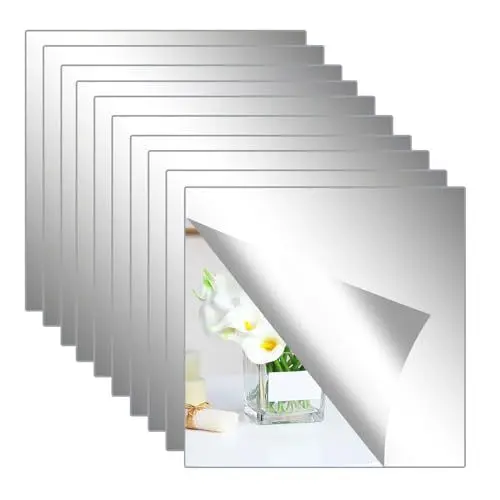 Produktbild: Hode 10 Stück Klebespiegel Selbstklebend, Spiegel zum Kleben 20x20cm, Selbstklebende Fliesenspiegel Acryl 2mm Dicke, Spiegelfolie Selbstklebend Wanddekoration für Badezimmer Wohnzimmer Schlafzimmer