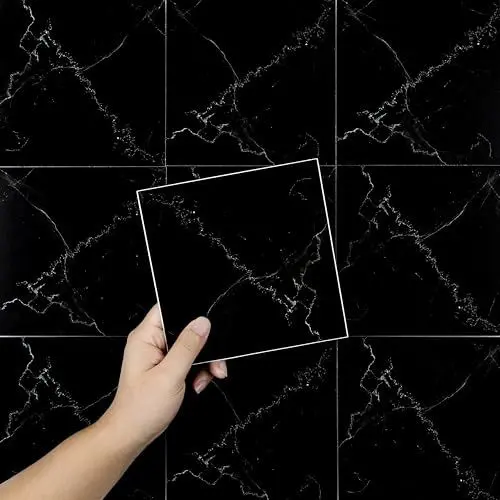 Produktbild: Hode Fliesenaufkleber Klebefliesen Küche Bad 15x15 Schwarz Marmor 50 Stück, Selbstklebende Fliesen Wand Fliesenfolie Wasserfest Haftstark