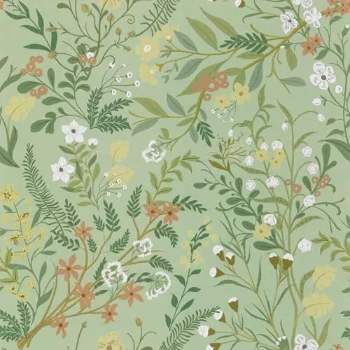 Produktbild: Hode Tapete Selbstklebend Grün Blumen 44x300cm, Möbelfolie Küche Muster, Klebefolie Pflanzen Laub Wasserdicht, Selbstklebende Folie für Möbel Wohnzimmer Schlafzimmer