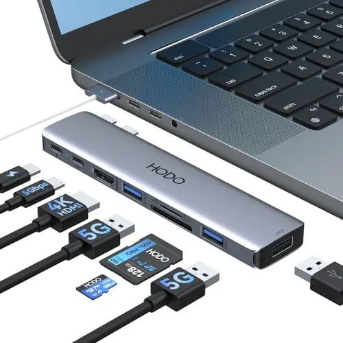 Produktbild: HODO USB C Hub Adapter für MacBook Pro Air, Mac Zubehör 8 in 2 mit 4K HDMI,Thunderbolt 3 Port, USB 3.0/2.0, SD und TF Kartensteckplatz für M3 M2 M1 2024 2023 2022 2021