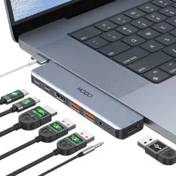 Produktbild: HODO USB C Hub für MacBook Pro Air, Adapter Mac Zubehör mit Thunderbolt 3, 4K HDMI, 2 USB 3.1 10Gbps, USB-C, USB2.0, 3.5mm Audio, Kompatibel 2024 2023 2022 2021 M3 M2 M1 Laptop