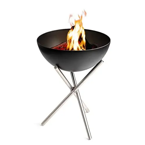 Produktbild: höfats - Bowl Feuerschale mit Dreibein - Outdoor Feuerstelle und Plancha Grill, mit Grillrost nutzbar - kippbarer Feuerkorb für Garten und Terrasse - Stahl emailliert - schwarz, Ø 57 cm
