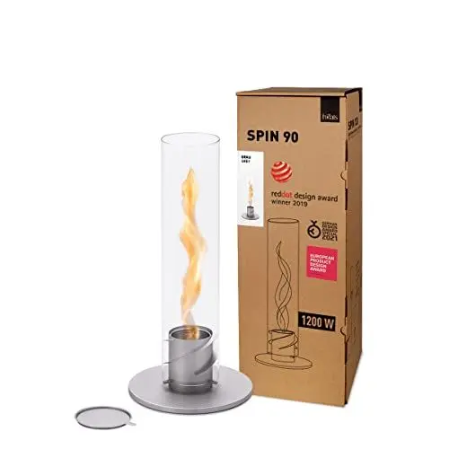 Produktbild: höfats - Spin 90 Grau - Tischkamin für Indoor und Outdoor - Tischfeuer, Windlicht, Gartenfackel und Bioethanolkamin aus Edelstahl