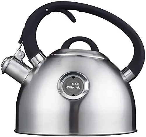 Produktbild: HöHscheid Edelstahl Wasserkessel Induktion, 2,5 L Teekessel Flötenkessel Camping mit Ergonomisch Geformten, Hitzeabweisendem Softgriff und Sichtfenster, Geeignet für Alle Herdarten