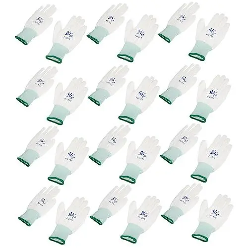 Produktbild: Hoement 12 Paare Rutschfeste Pu-handschuhe Fäustlinge Kinder Mechaniker Handschuhe Gartenhandschuhe Für Männer Mechanikerhandschuhe Armhandschuhe Gartenhandschuhe Für Damen Weiß Nylon