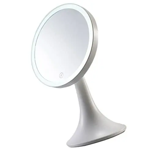 Produktbild: Hoement 1stück Schminkspiegel Mit Licht Rund Tischspiegel Für Kosmetik Für Schlafzimmer Und Tägliches Make-up Hochwertiger Tischspiegel Für Zuhause Weiß