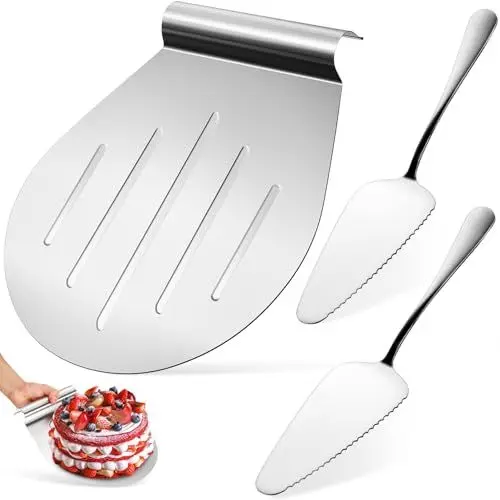 Produktbild: Hoement 2 Stk Kuchenstand pizza backblech pizzabackbleche tepaniakygrill platte Pfannkuchen-Transferspatel Kuchen Serviertablett Tortenpaddel Kuchenheber aus Stahl Rostfreier Stahl
