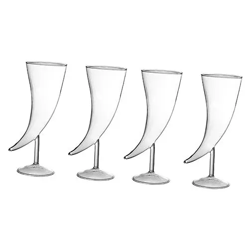 Produktbild: Hoement 4 Stück Glas Hornförmige Biergläser Cocktailbecher -martini-becher Weingläser Gefärbt Weingläser Ohne Stiel Tiki-bar-becher -coupé-gläser Zitronendekor