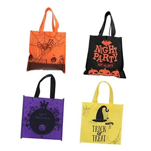 Produktbild: Hoement 4er-Pack Halloween-Süßigkeitentüten aus Vliesstoff Tragetaschen Halloween-Leckerli-Beutel Handpacktaschen festliches Halloween-Thema