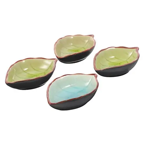Produktbild: Hoement Mini-dessert – 4 Stück Blattförmige Soßenschalen Aus Keramik – Für Snacks Vorspeisen Obst Und Desserts – Einzigartiges Design Für Zuhause Und Restaurants