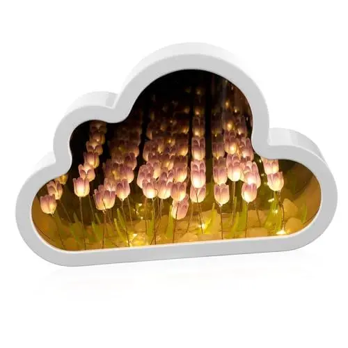 Produktbild: Hoement Blumenlampe Schminktischleuchte Spiegeldekoration Kinder Nachtlicht Raumdekoration Für Teenager Mädchen Nachtlicht Wolkenlampe Spiegel Tulpenlampe LED