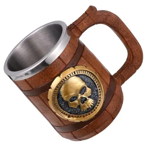 Produktbild: Hoement Tasse Skelettbecher Tasse Halloween Wodka Tasse Retro-trinkgläser Halloween Drink Halloween-schädeldekorationen Goldener Kreis Doppelschicht Edelstahl 304 Büro
