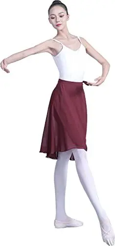 Produktbild: Hoerev Frauen Mädchen Erwachsene Transparenter Wickelrock Ballettrock Ballett Tanz Tanzbekleidung, Burgund, XS