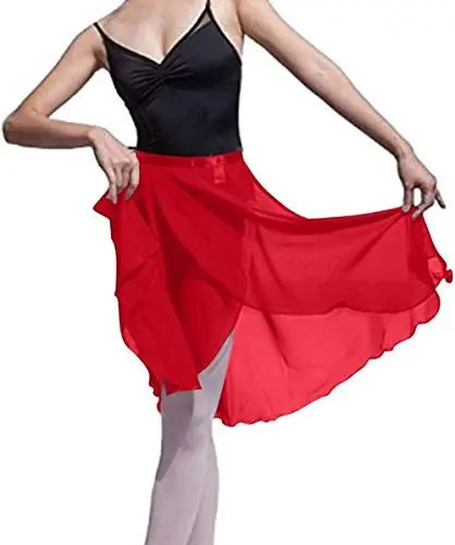 Produktbild: Hoerev Frauen Mädchen Erwachsene Transparenter Wickelrock Ballettrock Ballett Tanz Tanzbekleidung, Rot, 4-6 Jahre