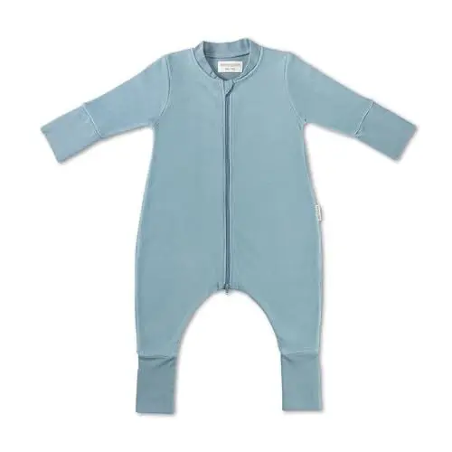 Produktbild: Hofbrucker Baby Schlafsack mit Füßen aus 100% Bio Baumwollfleece - Ganzjahres Schlafsack Babyschlafsack Frühling Herbst (Taubenblau, 98-104)