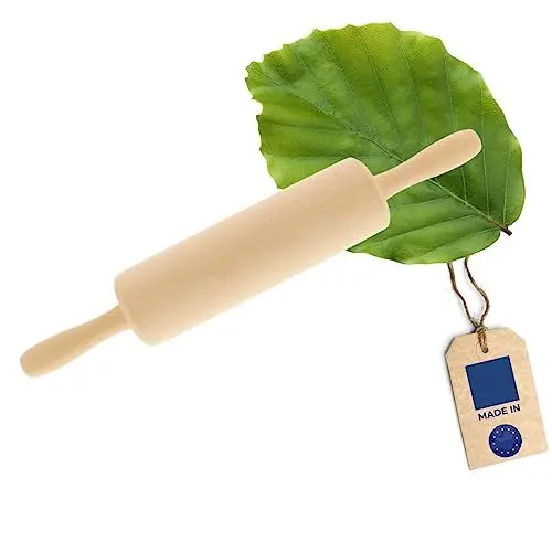Produktbild: HOFMEISTER® Holz-Teigroller für Kinder, 23,5 cm, ohne Achse, kleine Griffe für Kinderhände, für die Kinderspielzeug-Küche, zum Spielen & Backen, Mini-Nudelholz Kinderküche, Naturprodukt aus Europa