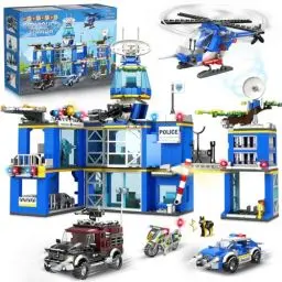 Produktbild: HOGOKIDS City Polizeistation Bauspielzeugset mit Hubschrauber Motorrad Polizeiauto Banditen Auto - 1260 Stück Polizei Bausteine Spielzeug, STEM Geschenk für Kinder Jungen Mädchen Alter 8 9 10 11 12+