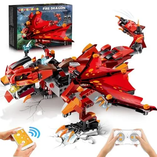 Produktbild: HOGOKIDS Ferngesteuerte Drache Spielzeug für Kinder - Technik Ferngesteuert & APP Steuerung, 485 Stück Bauspielzeug Geschenk für Jungen Mädchen ab 8 9 10 11 12 Jahren Neuheiten 2022