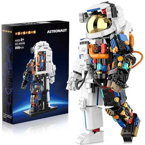 Produktbild: HOGOKIDS Technik Space Astronaut Bauspielzeug für Kinder - 896 Stück Weltraum Spielzeug Bauset mit Displayständer & Zwei Helm | Bausteine Modell Geschenke für 8-12+ Jahre alte Jungen Mädchen
