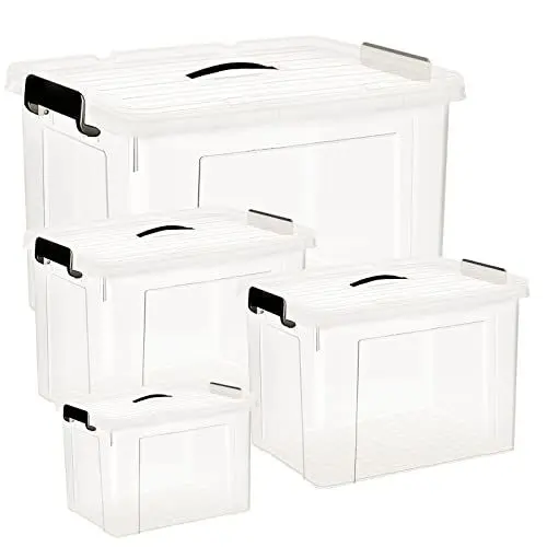 Produktbild: HOHAOO Kunststoff-Aufbewahrungsbox mit Deckel, 40L*2+ 25L*1+ 80L*1 Große Aufbewahrungsboxen Klarer stapelbarer Aufbewahrungsbehälter mit Verriegelungsschnallen für Haus und Büro