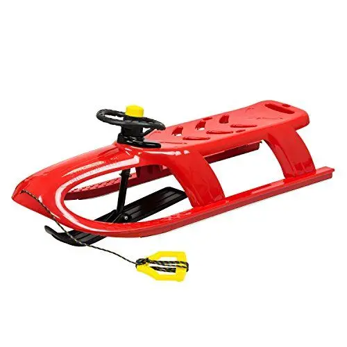 Produktbild: Prosperplast 2-Sitzer Bullet Control Kinderschlitten mit Lenkung Schlitten Kunststoff Lenkbar Zugseil (Rot)