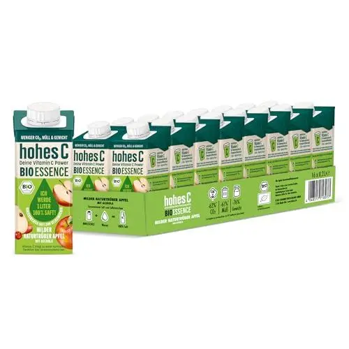 Produktbild: hohes C BIO ESSENCE milder naturtrüber Apfel mit Acerola (16x 0,2l), 100% konzentrierter Saft in Bio Qualität, zum Selbermischen für jeweils 1 Liter echten Bio-Apfelsaft, ohne Zuckerzusatz, vegan