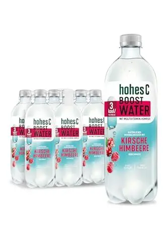 Produktbild: hohes C Boost Water Kirsche Himbeere (6 x 750ml), mit Multivitamin-Komplex, 8 wichtige Vitamine, nur 3kcal/100ml, ohne Zuckerzusatz, ohne Konservierungsstoffe, vegan