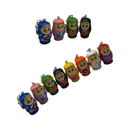 Produktbild: Hohopeti 12 Stück Weihnachts-matroschka-Puppe Schlüsselanhänger Aus Holz Buntes Malspielzeug-Set Für Taschendekoration Zufälliger Stil